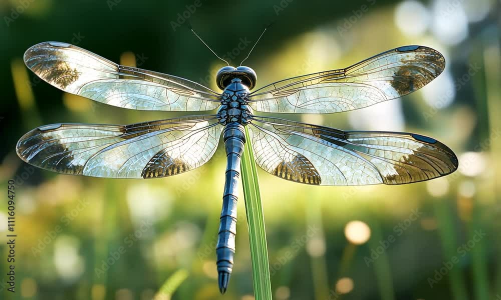 dragonfly perched on a small twig close up