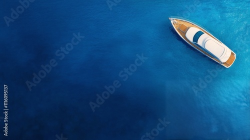 Luxury boat floating on calm blue water under clear skies
