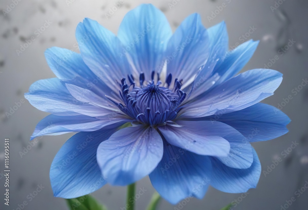 Obraz premium Delicate petals of a blue flower with an enormous center blossom, natural, leafy