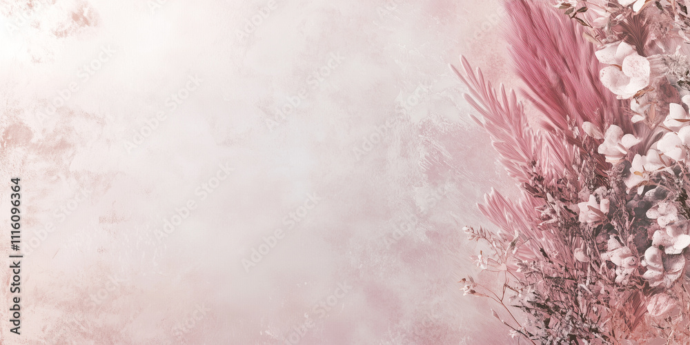 Obraz premium Pink flowers banner creating romantic valentine's day mockup