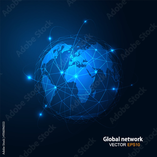 Blue Globe technology background, Global network connection,Planet Earth background,Global Protection Network concept Futuristic