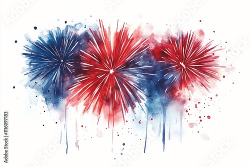 Colorful fireworks display with red, white, and blue bursts during a summer c...