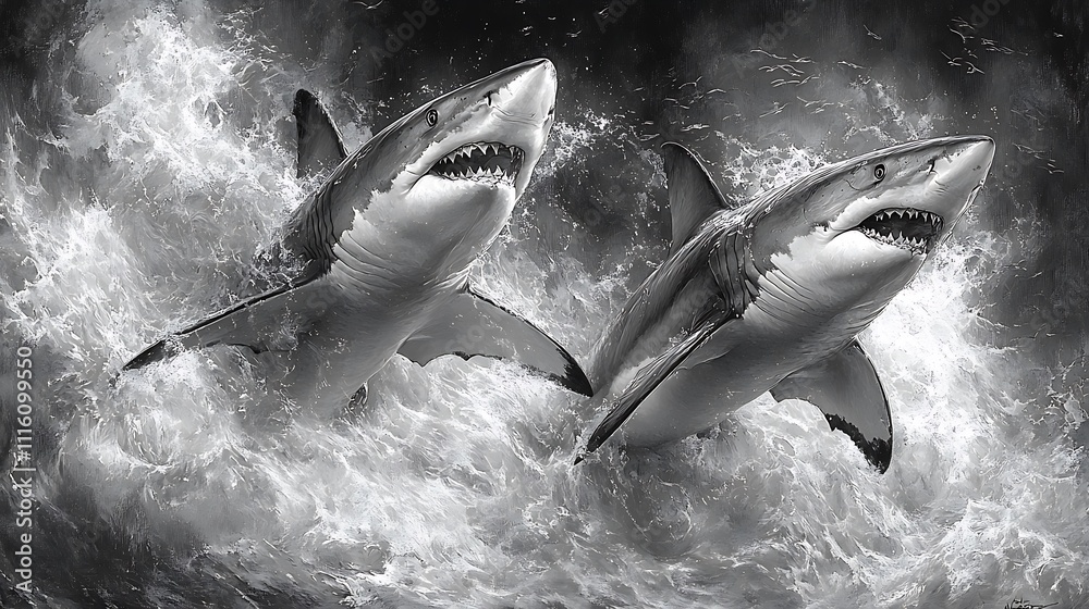 Fototapeta premium Sharks Wildlife Pencil Sketch Artworks Stunning Nature Drawings for Creative Artists