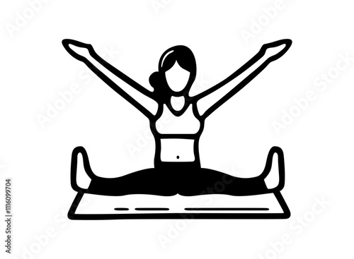 Yoga black icon. Stretching exercises vector symbol. Aerobic stretch fitness exercise vector icon for web graphic design. Vector illustration
