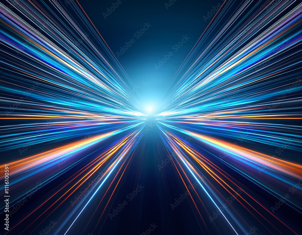 Fototapeta premium Technology background; abstract zoom blur of futuristic lines, motion effect