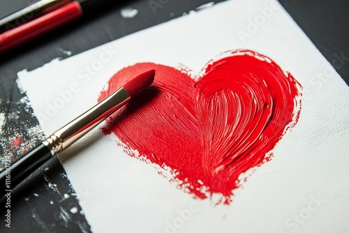 Heart shape painted with a brush on a textured white background during an art...