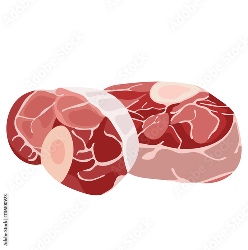 Raw Beef Shank Sliced or Osso Buco Steak Illustration Isolated on White Background