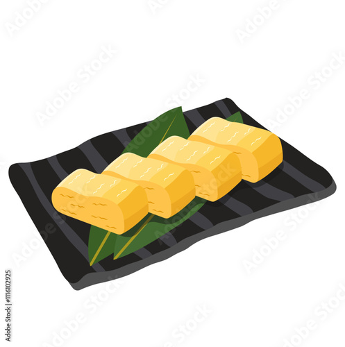 Dashimaki or Japanese Omelette Side Dish Illustration Isolated on White Background