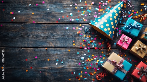 Colorful party decorations and gifts create a festive atmosphere in a celebra...