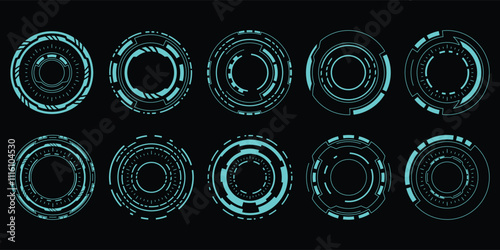 Sci-fi futuristic circle hud dashboard display virtual reality technology screen. User Interface set. Statistics, Data information infographic. Vector illustration