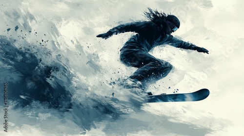 Snowboarder carving through fresh snow on a mountain slope during winter