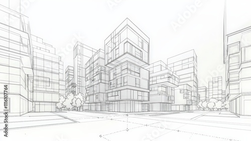 A cityscape with a large building in the middle