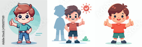 vector little boy giving thumbs up