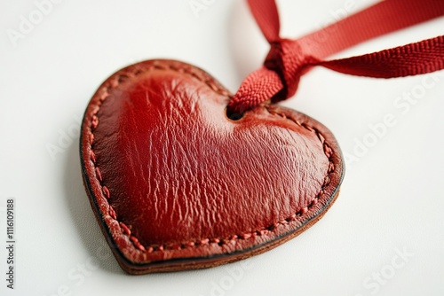 Leather heart pendant on ribbon showcasing craftsmanship and attention to detail