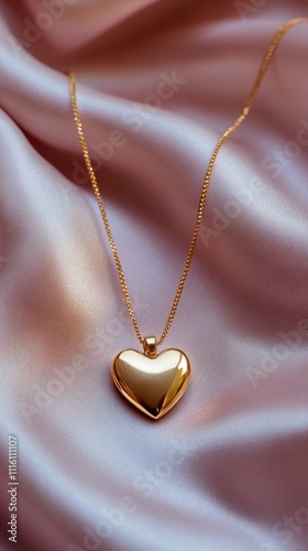 Gold heart necklace resting on soft satin fabric in elegant display