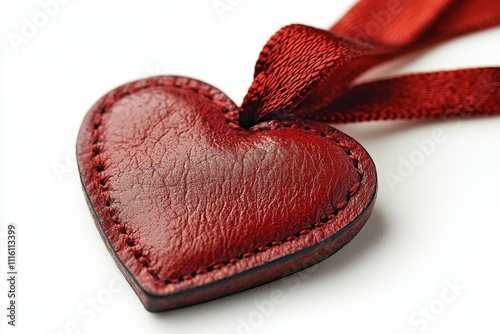 Leather heart pendant on ribbon showcasing craftsmanship and attention to detail