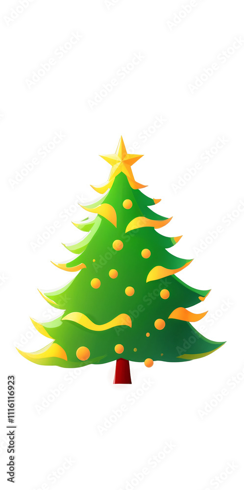 Obraz premium Modern Christmas Tree with Star and Decorations Isolated on Transparent Background, PNG