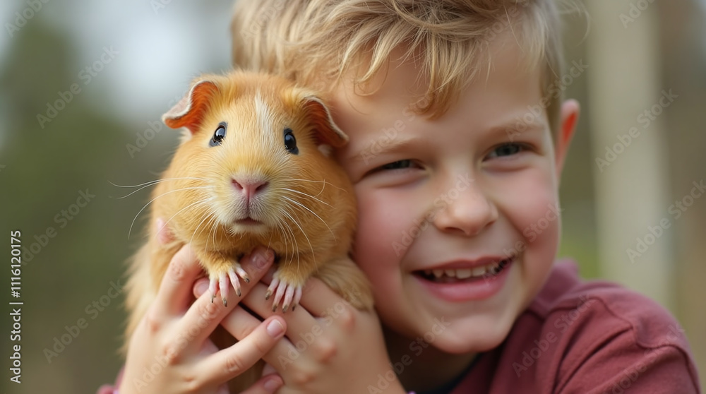 Boy Kid Child Showing His Adorable Cut Guinea Pig Pet Boy Kid Child Showing His Adorable Cut Guinea Pig Pet