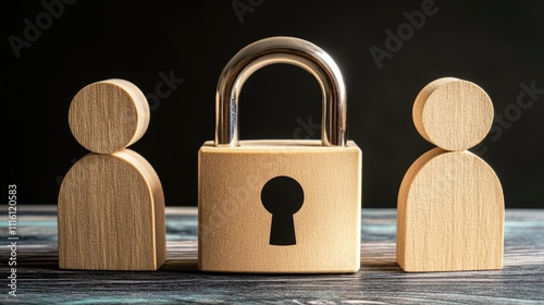 Wooden figures with a padlock symbolizing security and safety in debt management and property confiscation for collateral loans photo