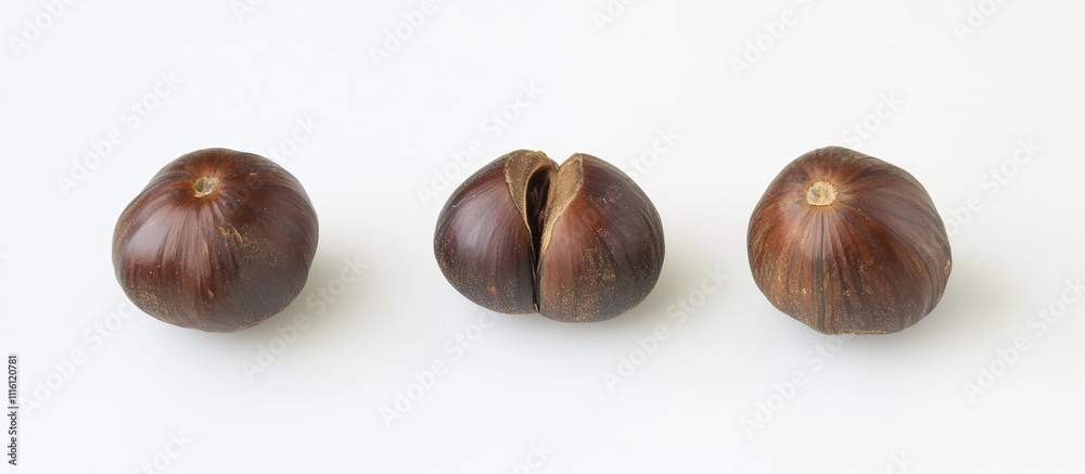 Obraz premium Delicious roasted chestnuts freshly prepared for winter snacks on a clean background