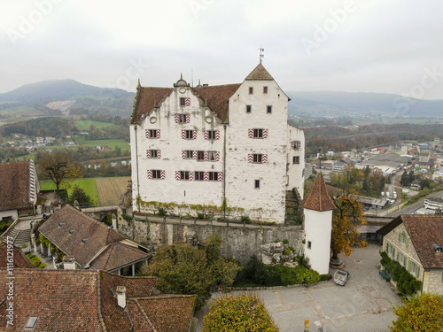 Drone view at the castle of Wildegg in Switzerland photo