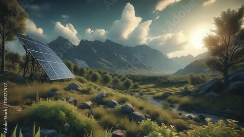 Solar Panels in a Mountainous Landscape