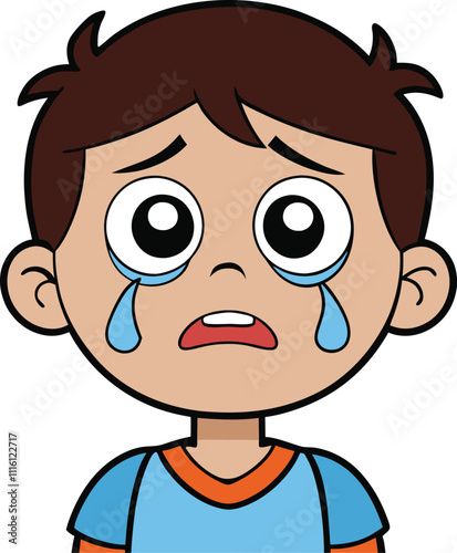Crying Boy with Tears on White Background