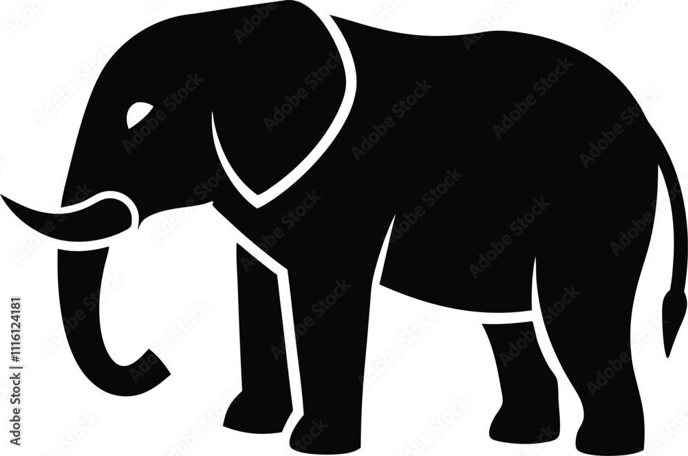Fototapeta premium Black Silhouette of Majestic Elephant Standing Proud on White Background