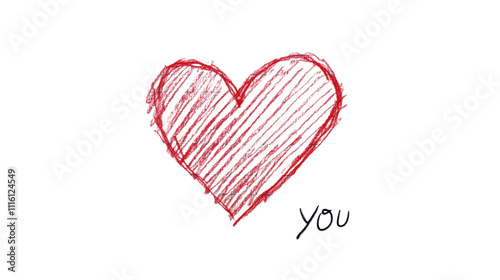 Red scribbled heart showing love for you on transparent background
