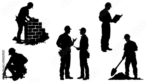 Stylish silhouettes of builders