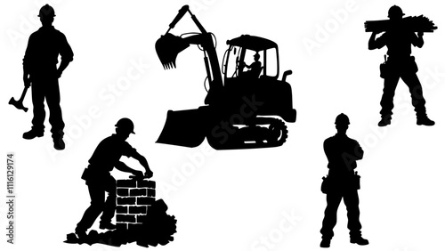 Stylish silhouettes of builders