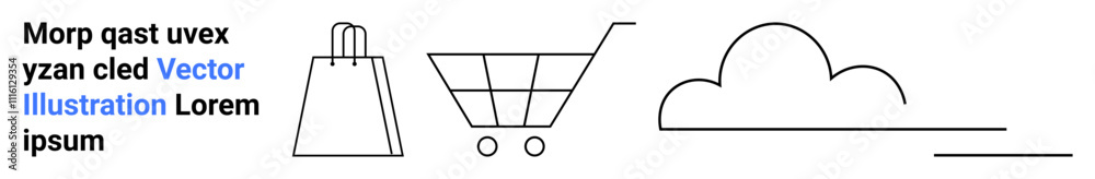 Shopping bag, shopping cart, and cloud outline showcasing a minimalist design. Ideal for e-commerce, online shopping, digital storage, retail, marketing data management and web development. Landing Shopping bag, shopping cart, and cloud outline showcasing a minimalist design. Ideal for e-commerce, online shopping, digital storage, retail, marketing data management and web development. Landing