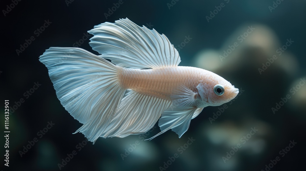 Fototapeta premium Elegant Siamese fighting fish gracefully swimming in an aquarium environment showcasing stunning fins against a dark backdrop