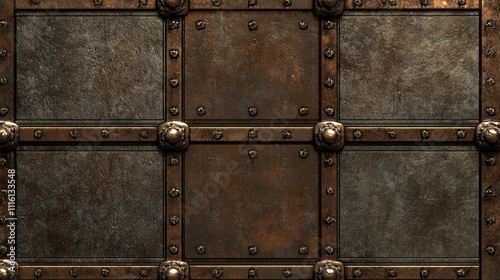 Industrial metal textures with rusted paint and riveted panels showcasing aged machinery elements and details. photo