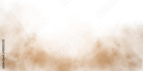 Sandy-smoke clouds with dust and fine particles. PNG Dune, sand storm, clusters of powder. Realistic vector illustration of desert storm - flying saw dust with small dirt particles under the influence