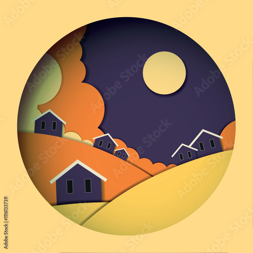 paper cut illustration night landscape 