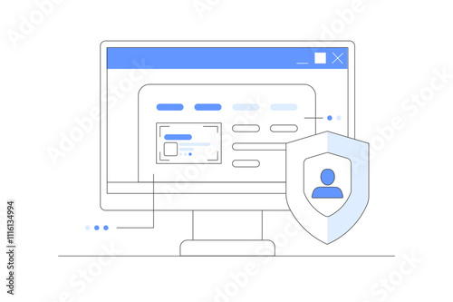 Cybersecurity. Safety credit card payments through computer online. Secure electronic money transaction. Flat Cartoon Vector Illustration, icon. Stylish abstract