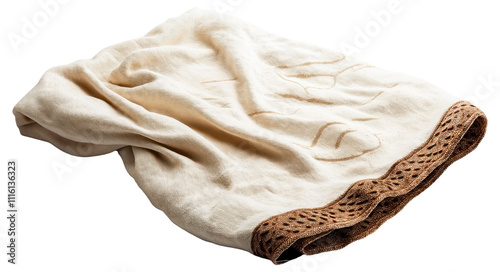 PNG Cream-colored woven cloth with brown lace trim
