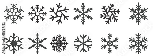 Snowflake icons set. Winter snowflake silhouette collection for design Christmas and New Year greeting cards and banners. Holiday decoration