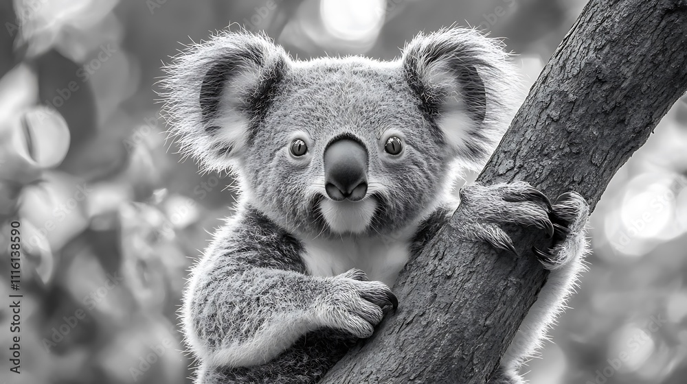 Fototapeta premium Wildlife inspired pencil drawing of standing koala hand crafted artistic image