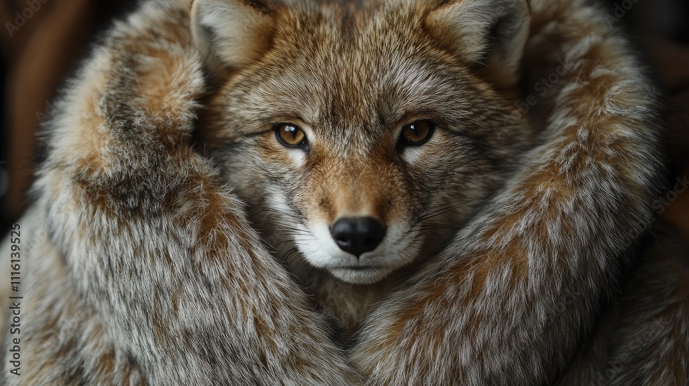 Fototapeta premium Realistic close-up of a fur coat made from luxurious fur, featuring rich earthy tones and fine detailing, wildlife, fashion, texture, nature-inspired.