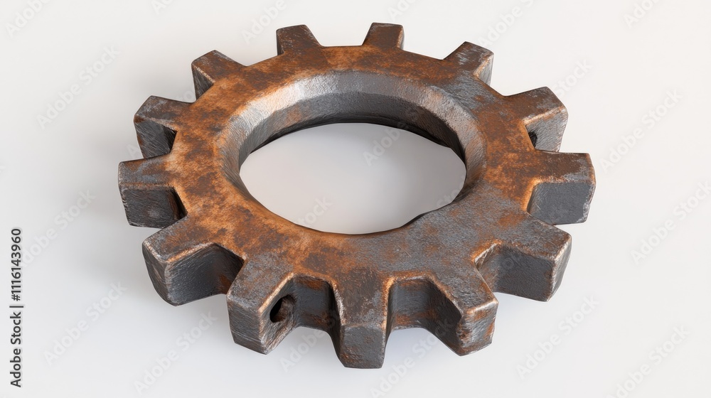 Rusted metal gear cog with textured surface showcasing industrial vintage craftsmanship and mechanical connection