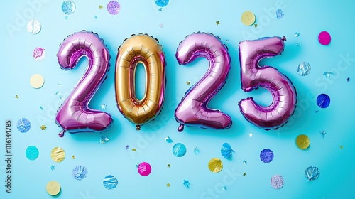 Colorful balloons celebrating the arrival of New Year 2025 photo