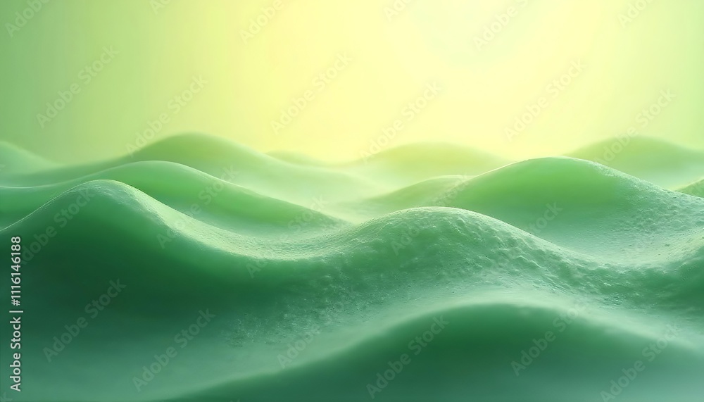 Obraz premium Green abstract waves, a minimalist background with soft green and yellow tones