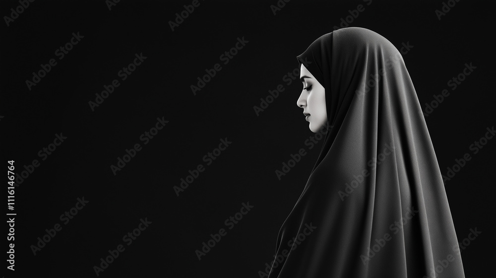 Naklejka premium A Muslim woman is dressed entirely in black.