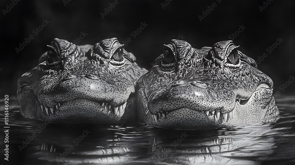 Fototapeta premium Wildlife Pencil Sketch Images Artistic Crocodile Nature Drawing Collection