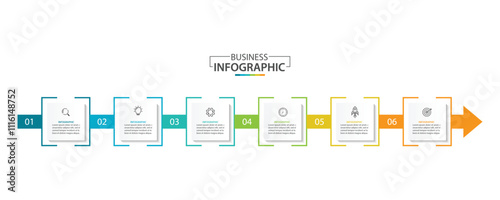 6 process infographic arrows design template. Strategy and Business presentation. Vector illustration.