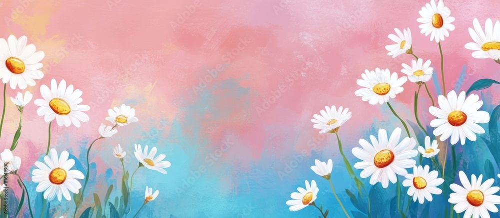 Floral greeting card background with daisies on a colorful pastel gradient backdrop Floral greeting card background with daisies on a colorful pastel gradient backdrop