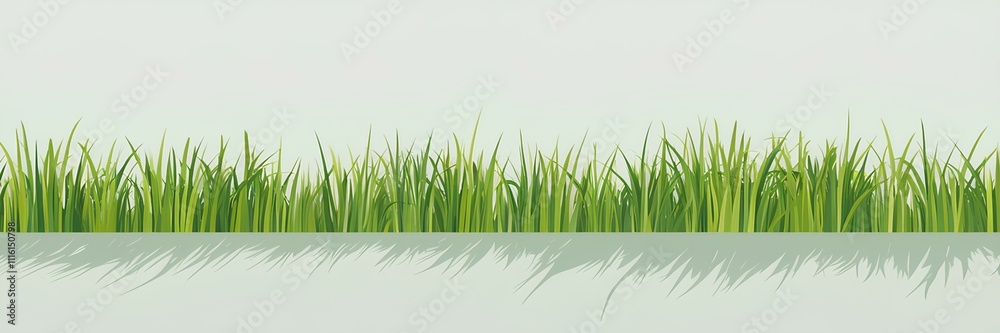 Fototapeta premium Green grass isolated on white background, perfect for nature, landscape, and garden illustrations