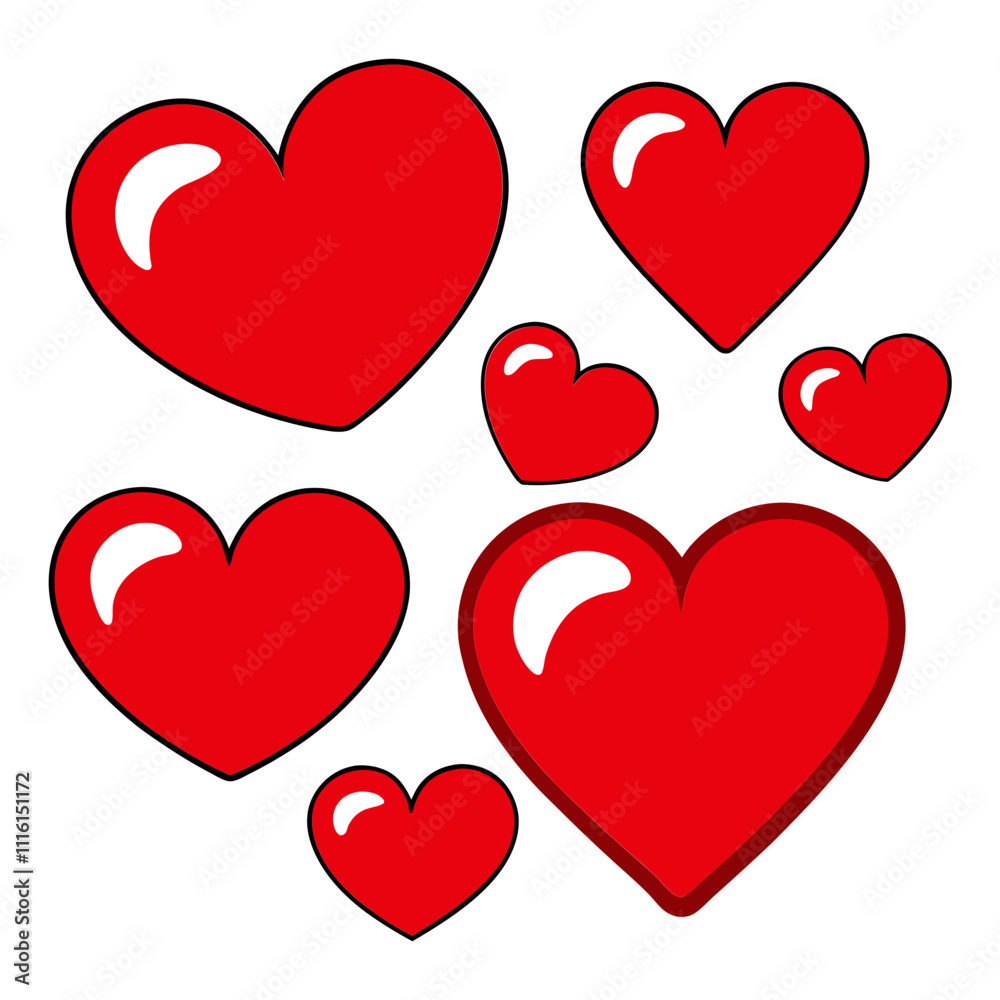 Red color heart shape sticker set isolated on transparent background Red color heart shape sticker set isolated on transparent background